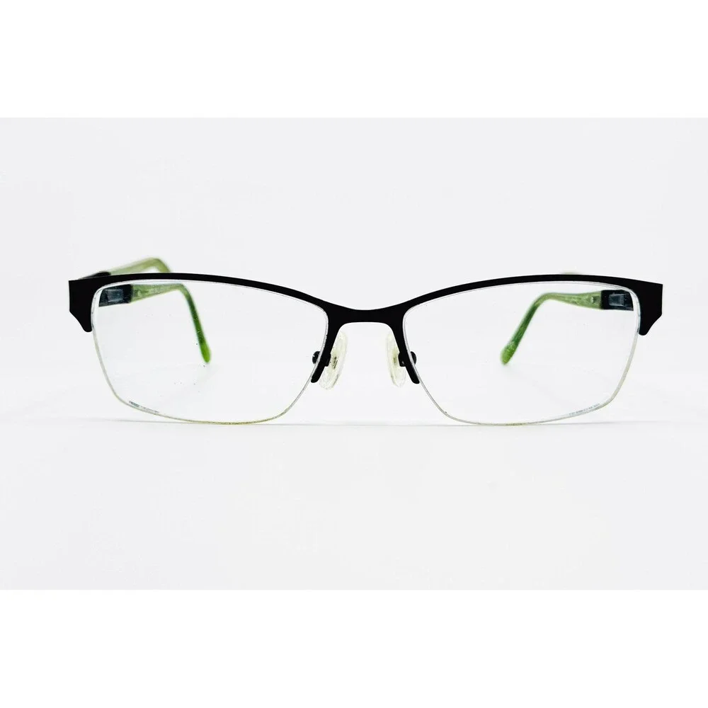 Phoebe Eyeglasses Frames Womens Black Green Floral Semi Rimless P272 53-16-135